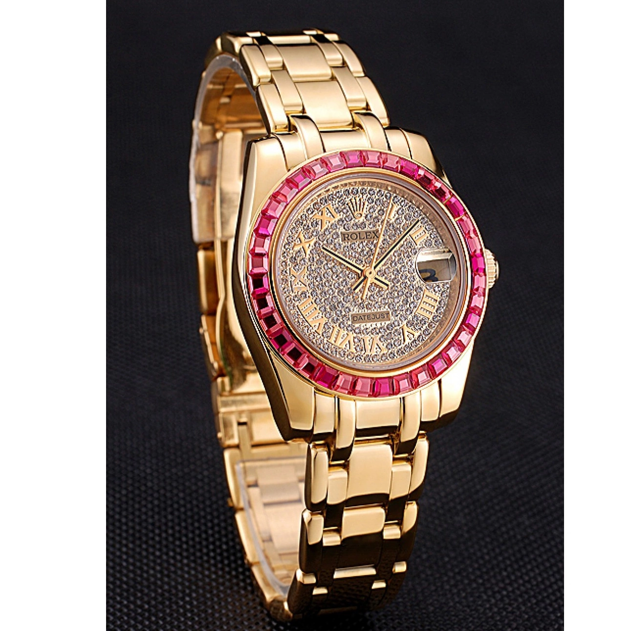 AAA Replica Watches Case 622835 Bracelet Rolex Gold Jewels Diamond Bezel And Dial Pink Datejust 0818